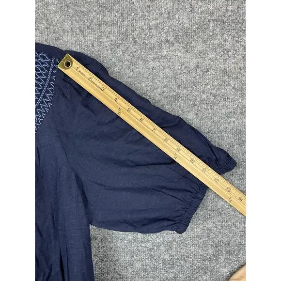 Mason Belle Women's Blouse XL Blue Smocking with Stitching Tye Clouser - Picture 4 of 9